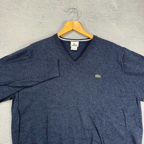 Lacoste V-Neck Sweater Mens 3XL Dark Blue Pullover‎ Long Sleeve Lightweight Logo